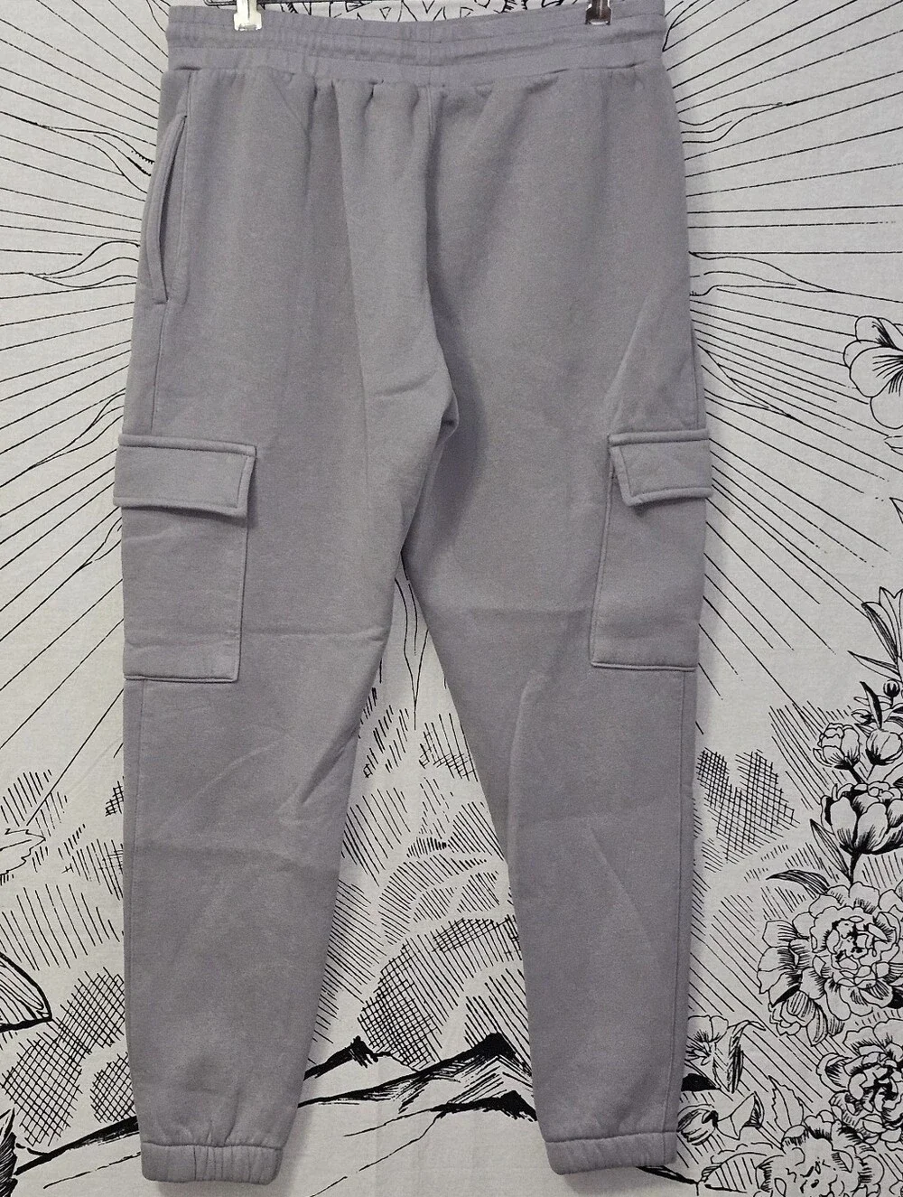 Northern Garms Men's Light Gray Cotton Cargo Sweat Jogger Pants Medium